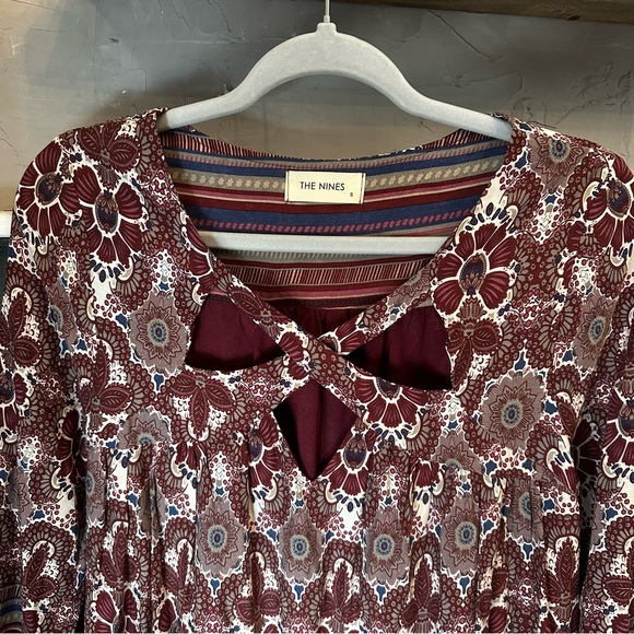 The NINES Border Mixed Print Cutout Neck Shift Fall Dress Size S - Picture 5 of 11